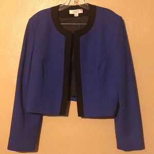 Kasper size 16 blue, black trim crop blazer